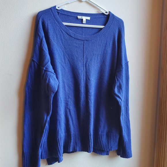 Seven7 Royal Blue/Purple Scoop Neck Cotton/Cashmere Sweater Size Large - Picture 2 of 16